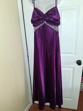 Vintage Y2K Dollar Evening Wear Purple Satin Rhinestone Prom Gown Dress 3XL